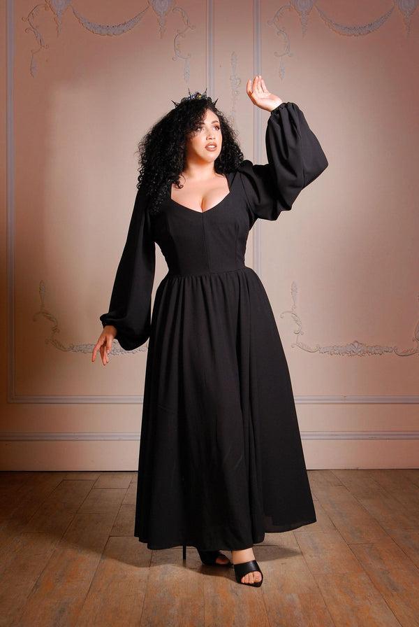 Pin Up Girl Lucrezia Renaissance Maxi Gown In Solid Black Stretch Crepe | Laura Byrnes