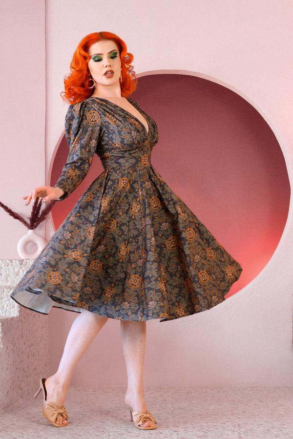 Pin Up Girl Luna 40s Swing Dress In Royal Woods Crepe | Laura Byrnes & Hope Johnstun