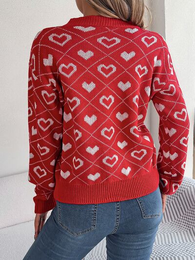 Pin Up Girl Mabel Heart Pattern V-Neck Long Sleeve Graphic Sweater | 3 Colors | Poundton