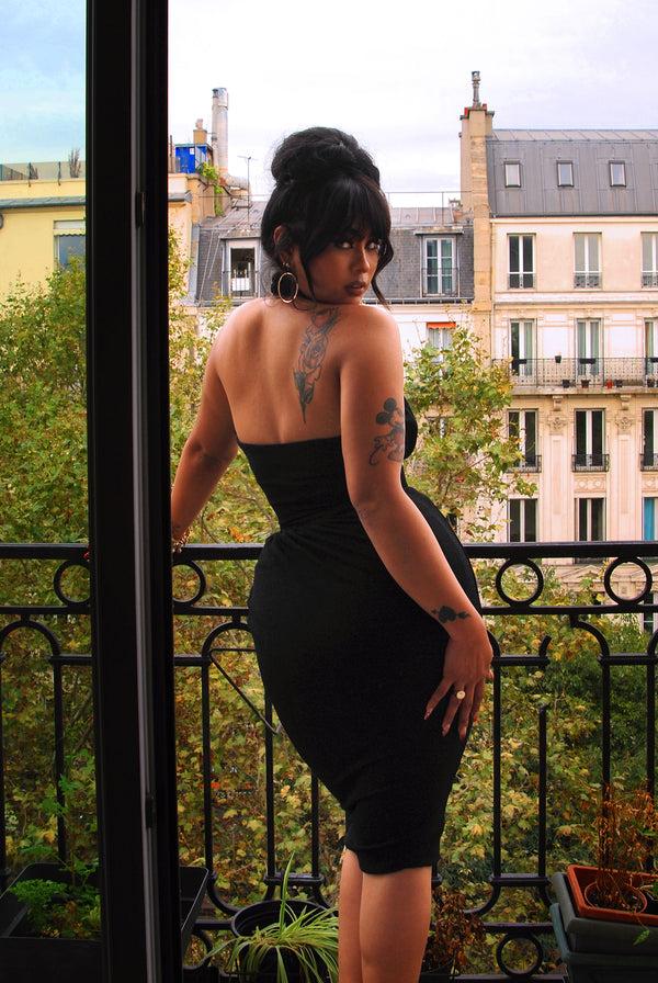 Pin Up Girl Malia Wiggle Dress In Black Lurex | Laura Byrnes Designs