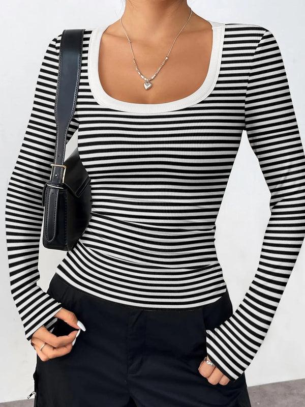 pin up girl Marceline Striped Scoop Neck Ribbed Top | 3 Colors | Poundton