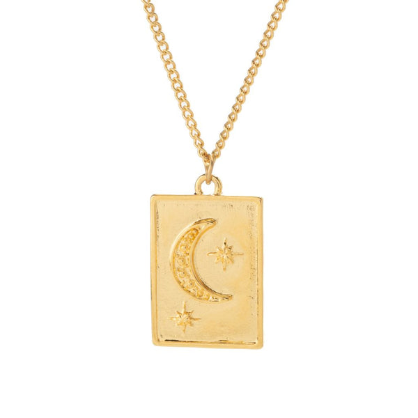 pin up girl MAYAMAR 24K Gold Plated Polished Moon & Stars 18"+3.5" Necklace