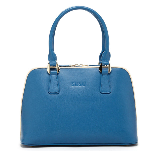 pin up girl Melissa Blue Saffiano Genuine Leather 70's Satchel Bag | Susu