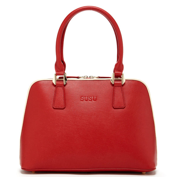 pin up girl Melissa Red Saffiano Genuine Leather 70's Satchel Bag | Susu