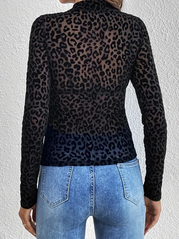 Pin Up Girl Meow Mix Leopard Mock Neck Long Sleeve Top | Poundton