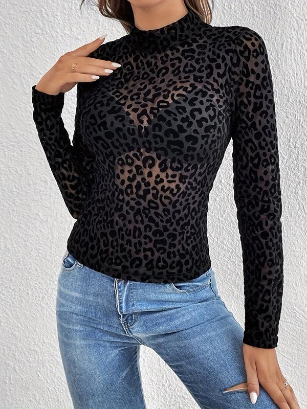 Pin Up Girl Meow Mix Leopard Mock Neck Long Sleeve Top | Poundton