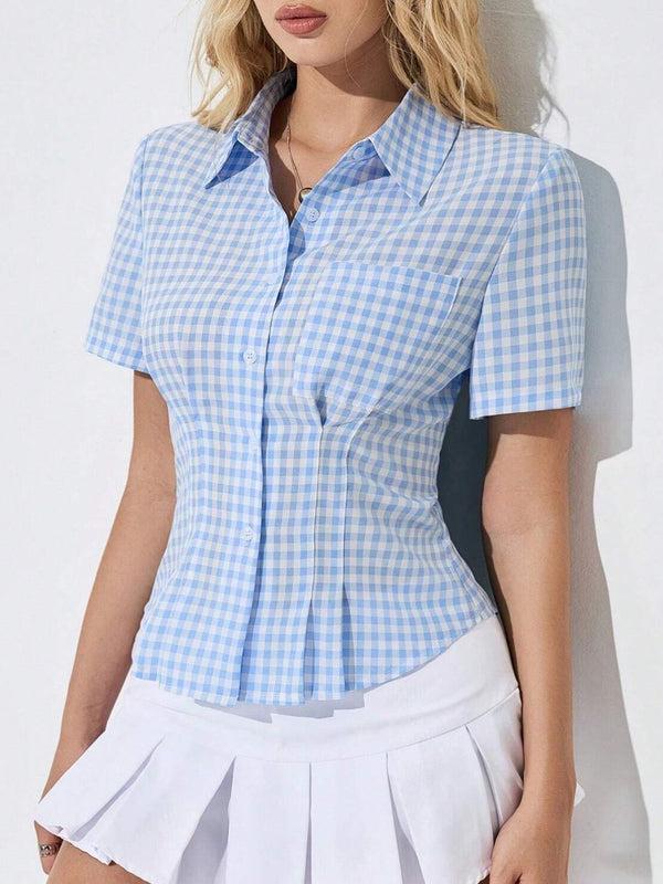 pin up girl Mia Button Down Short Sleeve Shirt | 4 Colors | Poundton