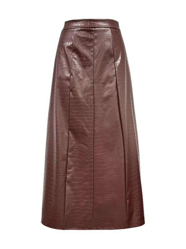 Pin Up Girl Michelle Vegan Leather High Waist Midi Skirt - 3 Colors - Poundton