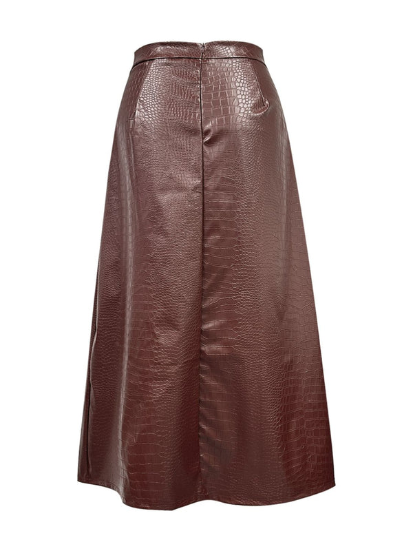 Pin Up Girl Michelle Vegan Leather High Waist Midi Skirt - 3 Colors - Poundton