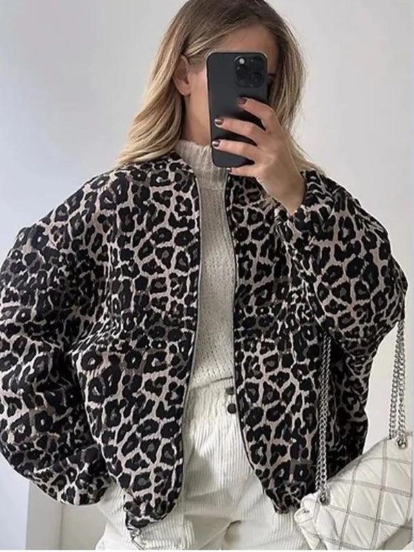 Pin Up Girl Monochrome Meow Leopard Puff Bomber | Lodge