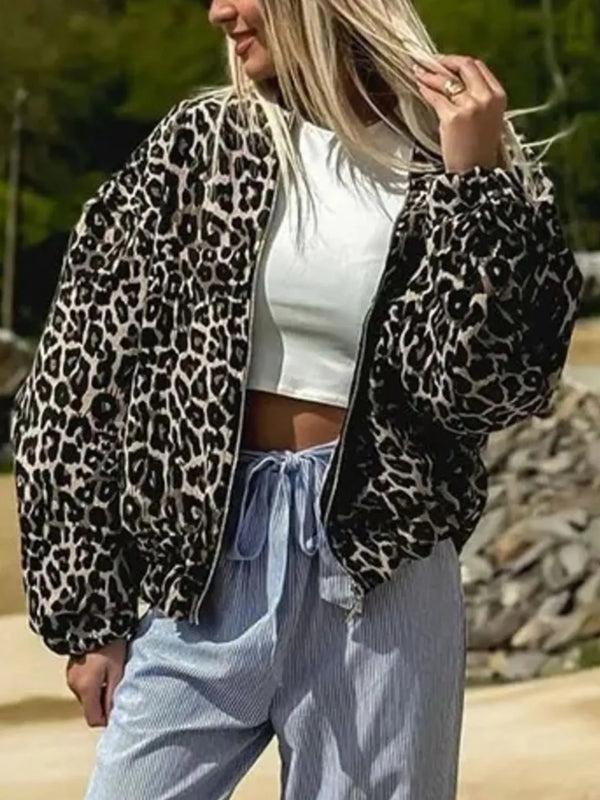 pin up girl Monochrome Meow Leopard Puff Bomber | Lodge