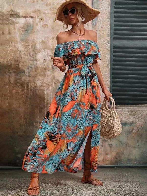 Pin Up Girl Moonlit Ruffled Printed Off Shoulder Maxi Dress | 4 Colors | Poundton