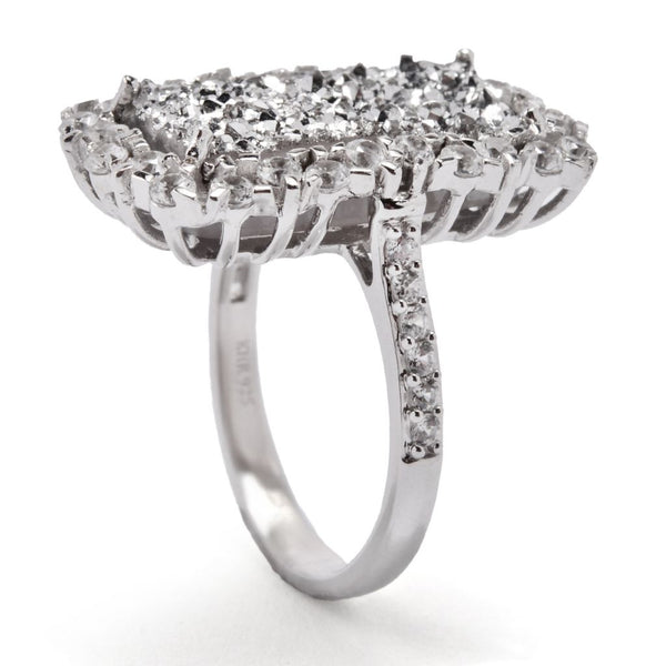 Pin Up Girl MUSE Sterling Silver 18x9mm Drusy & White Zircon Elongated Ring