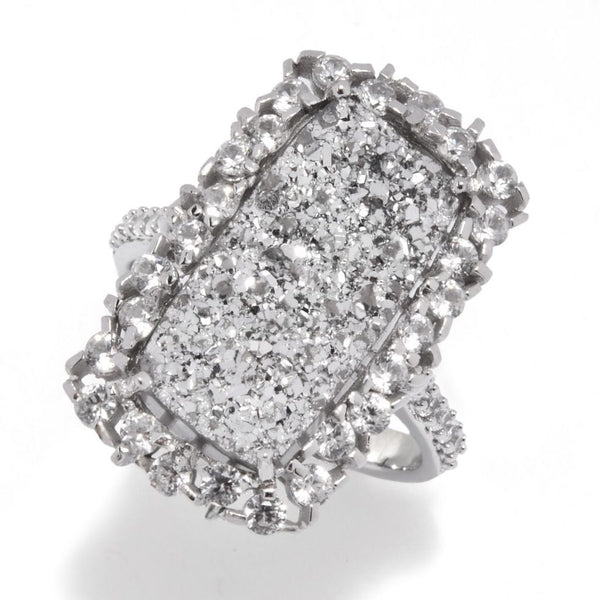 pin up girl MUSE Sterling Silver 18x9mm Drusy & White Zircon Elongated Ring