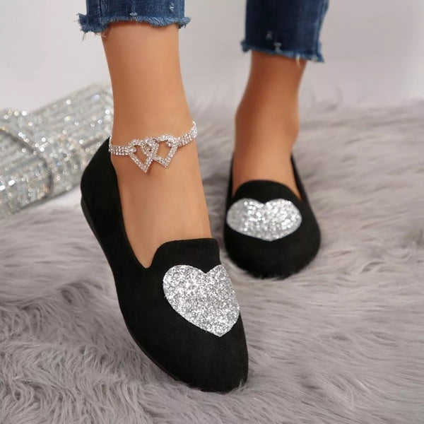 Pin Up Girl My Heart Be'dazzled Black And Silver Slip-On Loafers | Poundton