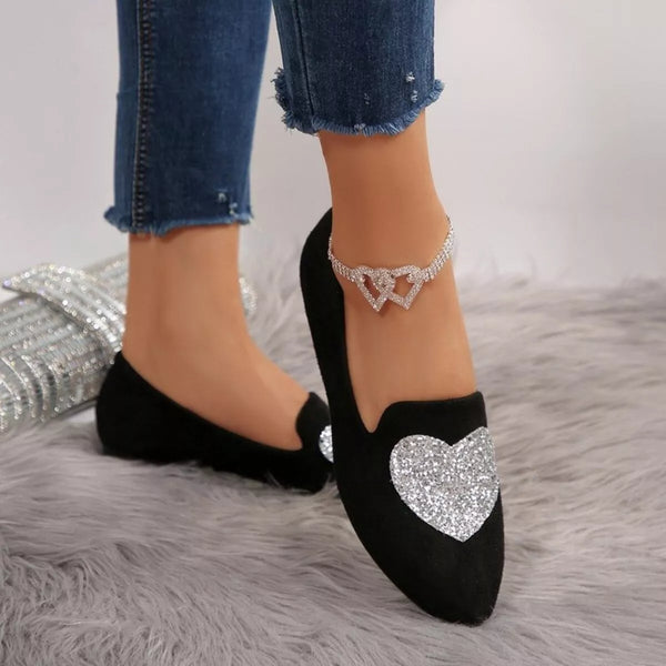 Pin Up Girl My Heart Be'dazzled Black And Silver Slip-On Loafers | Poundton