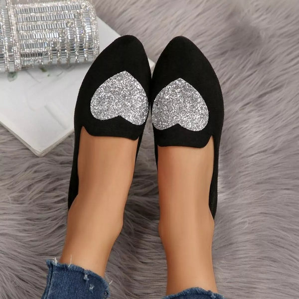 pin up girl My Heart Be'dazzled Black and Silver Slip-On Loafers | Poundton pin up girl My Heart Be'dazzled Black and Silver Slip-On Loafers | Poundton