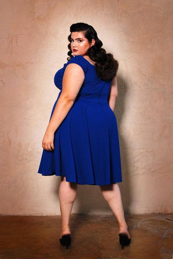 Pin Up Girl Natalie Dress In Royal Blue Crepe | Pinup Couture