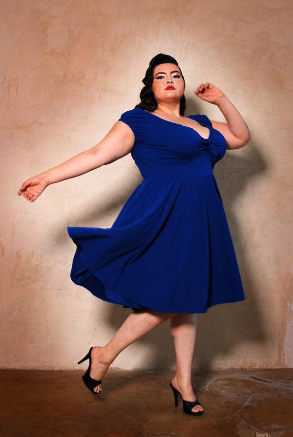 Pin Up Girl Natalie Dress In Royal Blue Crepe | Pinup Couture