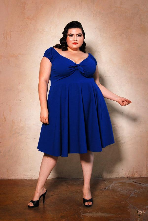 pin up girl Natalie Dress in Royal Blue Crepe | Pinup Couture pin up girl Natalie Dress in Royal Blue Crepe | Pinup Couture