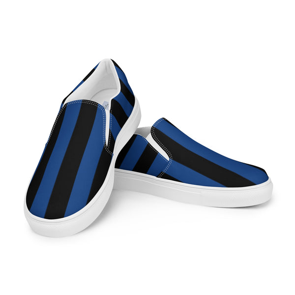 Pin Up Girl Nevermore Blue & Black Mark Stripe Women’s Canvas Slip-On Flat Deck Shoe | Dorothy Shoes