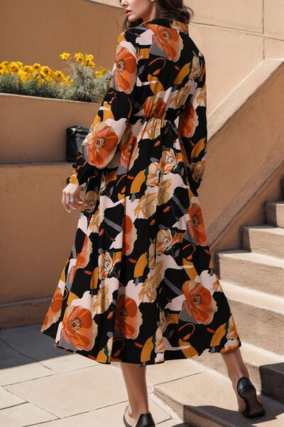 Pin Up Girl Noelle Printed Tie Neck Flounce Sleeve Dress In Black