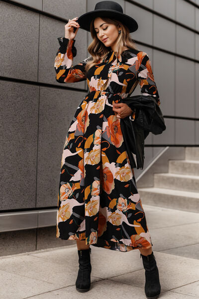 Pin Up Girl Noelle Printed Tie Neck Flounce Sleeve Dress In Black