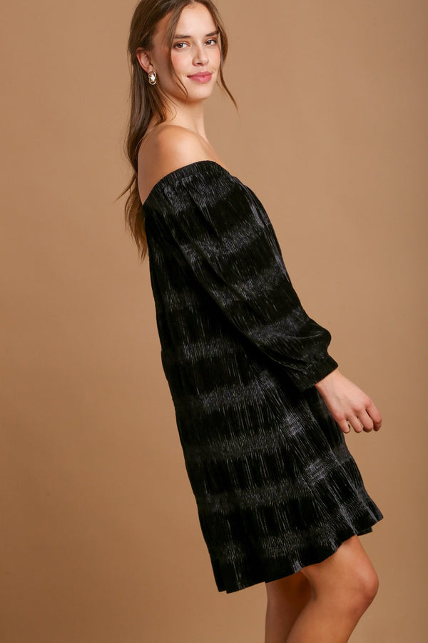 Pin Up Girl Off-Shoulder Balloon Sleeve Velvet Mini Dress | Poundton