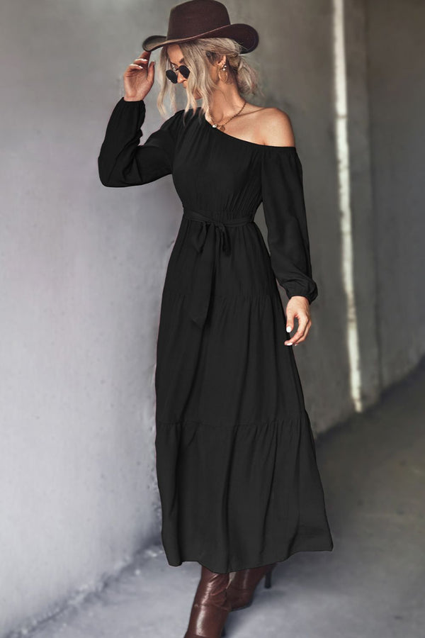 Pin Up Girl Off The Shoulder Tiered Maxi Dress In Black Or Green