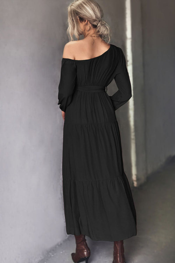Pin Up Girl Off The Shoulder Tiered Maxi Dress In Black Or Green
