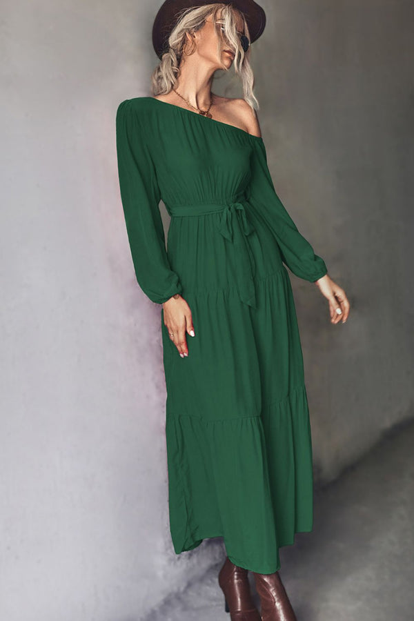 Pin Up Girl Off The Shoulder Tiered Maxi Dress In Black Or Green