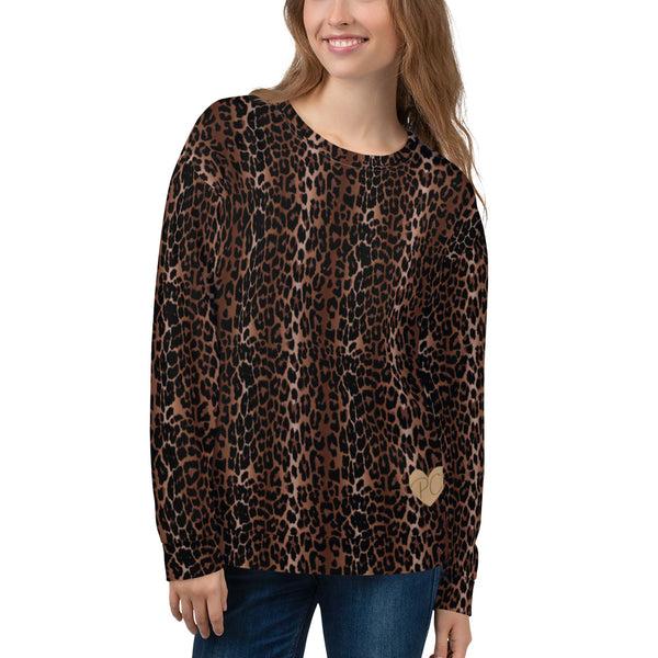 pin up girl OG Leopard Long-Sleeved Crewneck Sweatshirt | Pinup Couture Relaxed