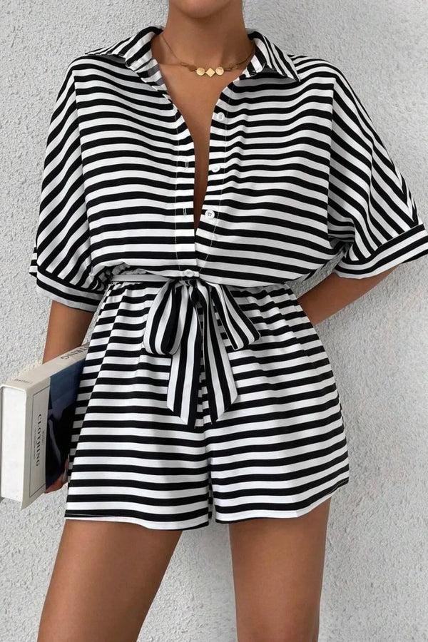 Pin Up Girl Out Of Office Striped Button-down Romper | 3 Colors | Poundton