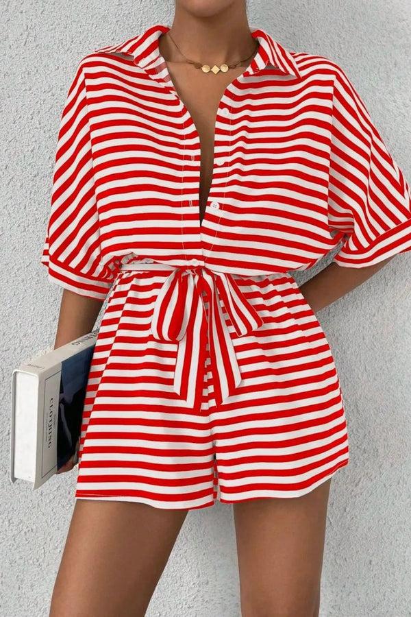 Pin Up Girl Out Of Office Striped Button-down Romper | 3 Colors | Poundton