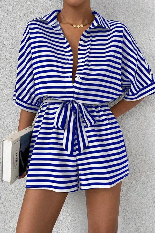 pin up girl Out Of Office Striped Button-down Romper | 3 colors | Poundton