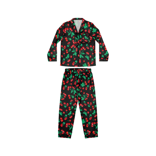 pin up girl Pajama Game in Black Cherry Girl Satin 2 Piece Button Up PJ Set | Pinup Couture Relaxed