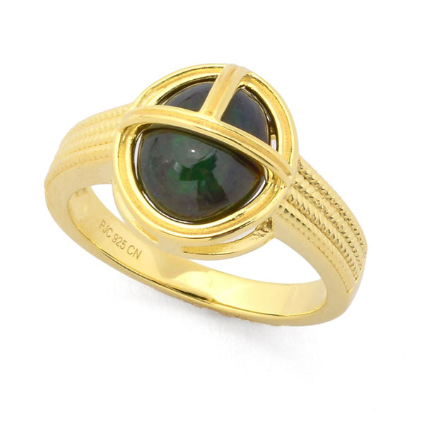 Pin Up Girl Passport To Egypt 18K Gold Plated 10x8mm Black Opal Scarab Stack Ring