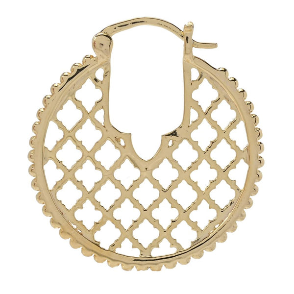 Pin Up Girl Passport To India 18K Gold Plated "Hawa Mahal" Beaded Lattice Hoop Earrings