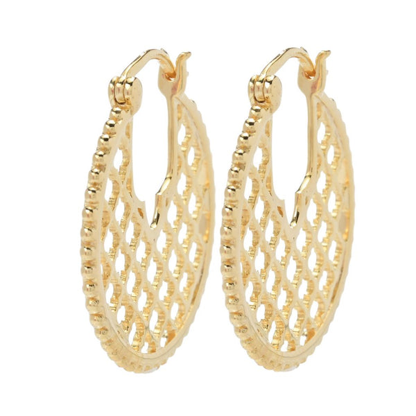 Pin Up Girl Passport To India 18K Gold Plated "Hawa Mahal" Beaded Lattice Hoop Earrings