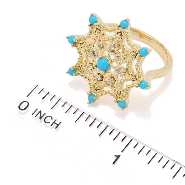 Pin Up Girl Passport To India "Sheesh Mahal" Sleeping Beauty Turquoise & Zircon Star Ring