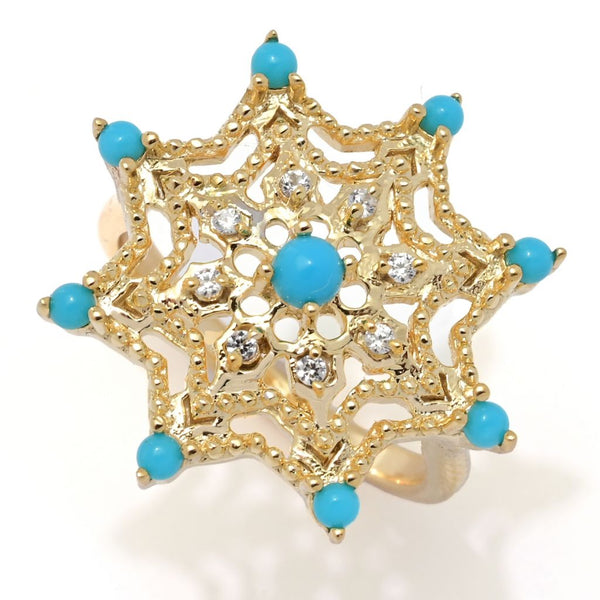 Pin Up Girl Passport To India "Sheesh Mahal" Sleeping Beauty Turquoise & Zircon Star Ring
