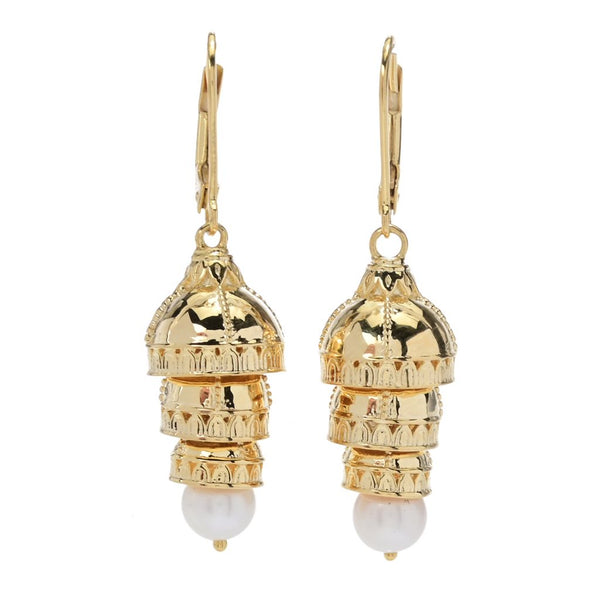 pin up girl Passport to India "Taj Mahal" 18K Gold Plated Cultured Pearl Drop Earrings