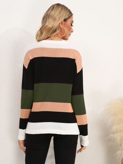 Pin Up Girl Peyton Striped Round Neck Dropped Shoulder Sweater | 5 Colors | Poundton