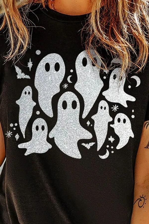 Pin Up Girl Ghost Glitter Short Sleeve T-Shirt