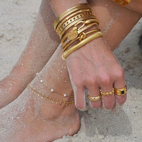 Pin Up Girl Rosette Pearl Chain Anklet