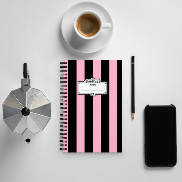 pin up girl Pink & Black Mark Stripe 8 x 5 Spiral Notebook | Pinup Couture Home