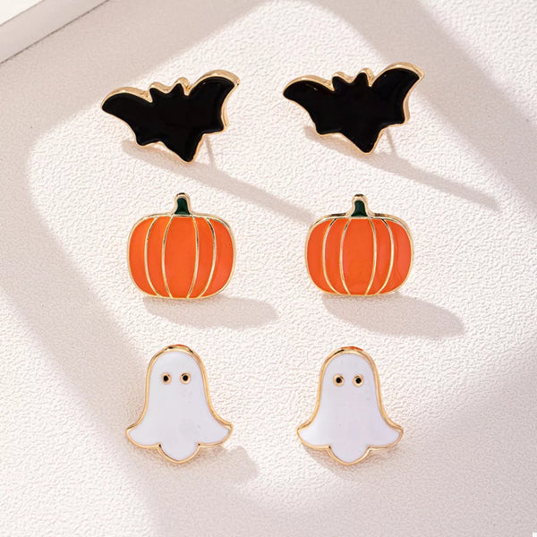 Pin Up Girl Pumpkins & Bats & Ghosts Oh My Stud Earrings Set | Poundton