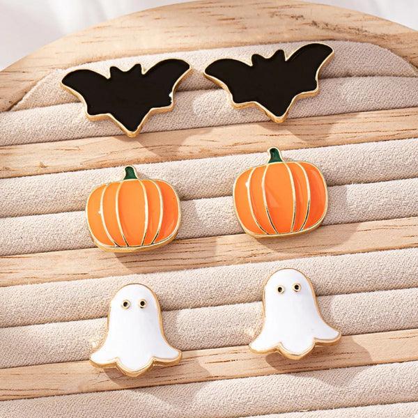 Pin Up Girl Pumpkins & Bats & Ghosts Oh My Stud Earrings Set | Poundton