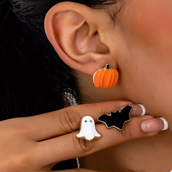 pin up girl Pumpkins & Bats & Ghosts Oh My Stud Earrings Set | Poundton