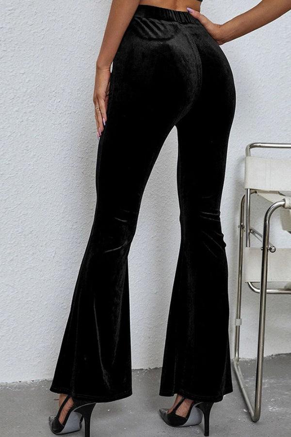 Pin Up Girl Purrrr Black Velvet High Waist 90s Flare Leggings | Poundton